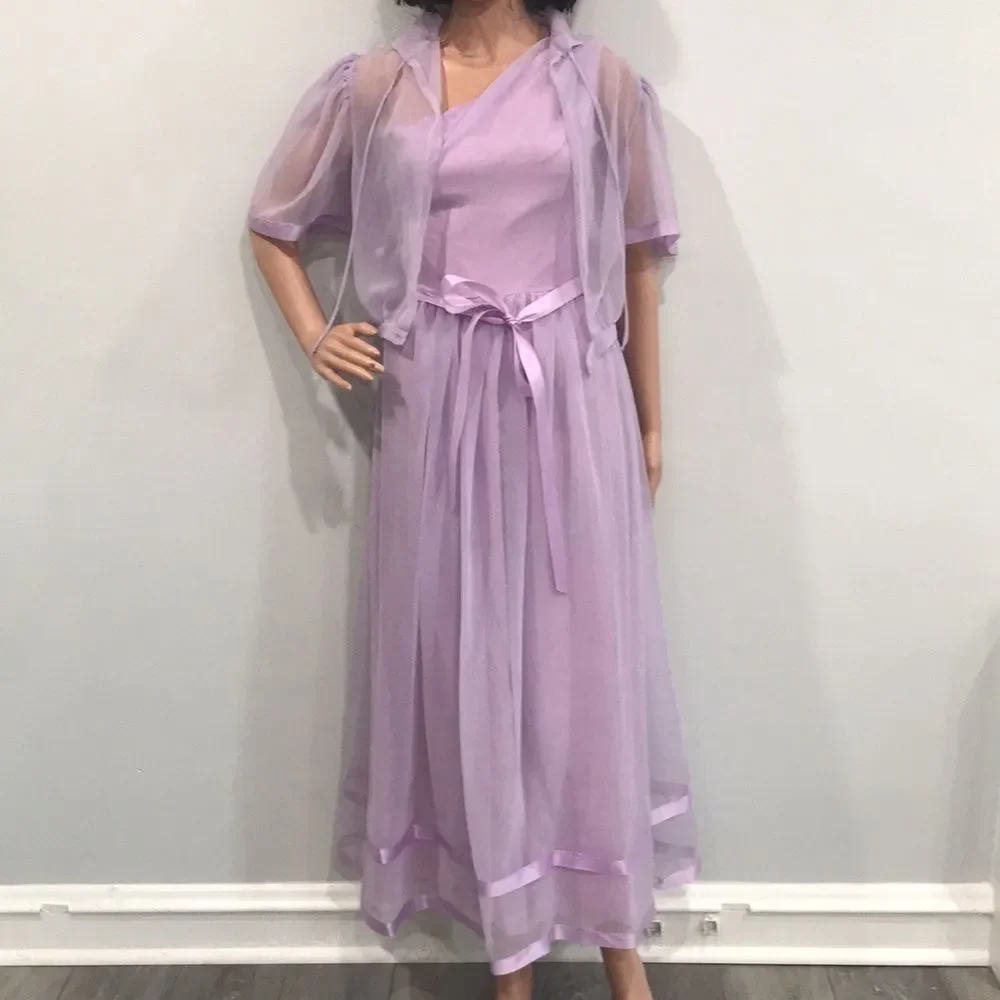 Vintage 70s Lavender Sheer Dress and Jacket